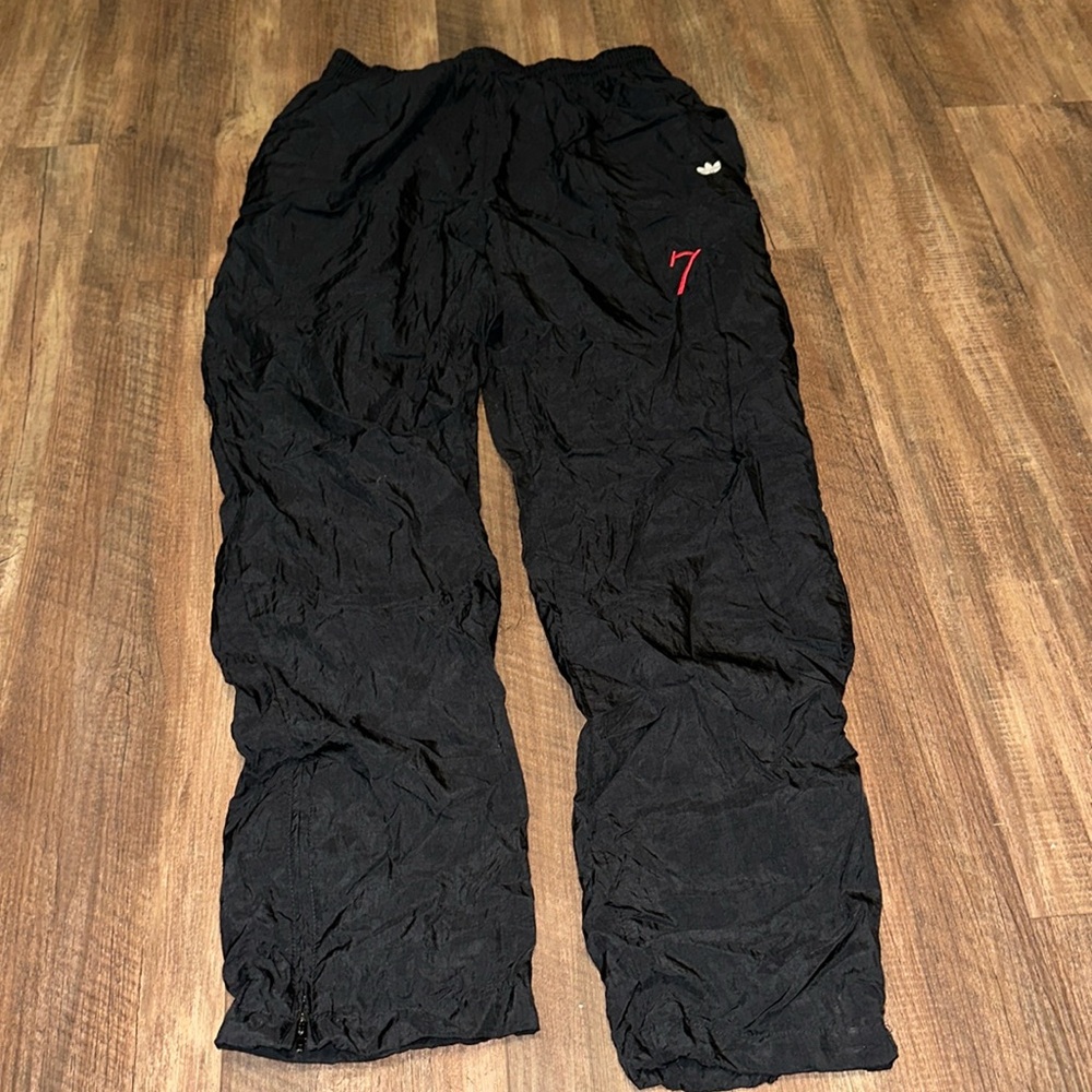 Vintage Adidas Black Drawstring Track Pants Trefoil Label Embroidered 7 & Logo M